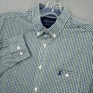 Joules Shirt Mens Small Green Blue Check Classic Fit Button Down Long Sleeve